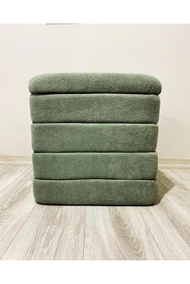 KARE İÇİ KULLANILABİLİR PUF ÖZEL COCO PUFFY BUKLE KUMAŞ DÖŞEMELİ MAKARON YEŞİL - 4