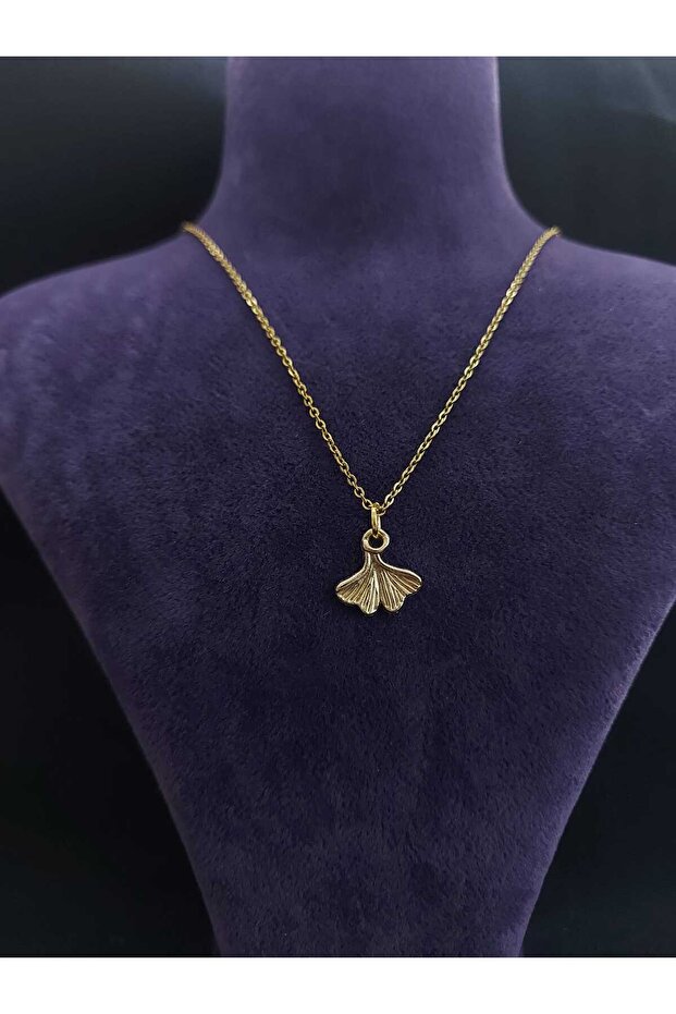 Ginkgo Yaprağı Figürlü Altın Kaplama Taşsız Çelik Kolye - 6
