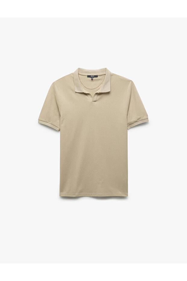 Cotton Short Sleeve Pique Fabric Polo Neck Slim Fit T-Shirt