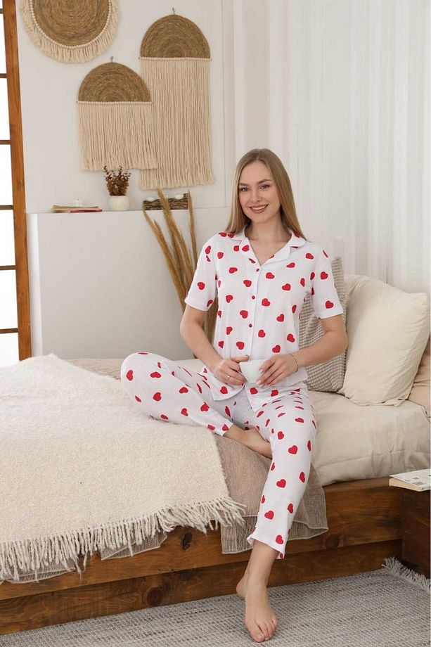 SÜPREM DÜĞMELİ KISA KOL PIJAMA TAKIMI - 3