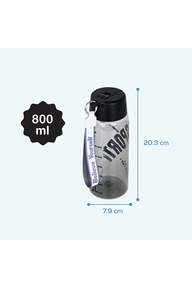 Water Bottle 800ml with Grab String - Black - 6