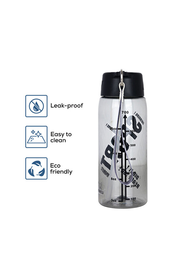 Water Bottle 800ml with Grab String - Black - 5