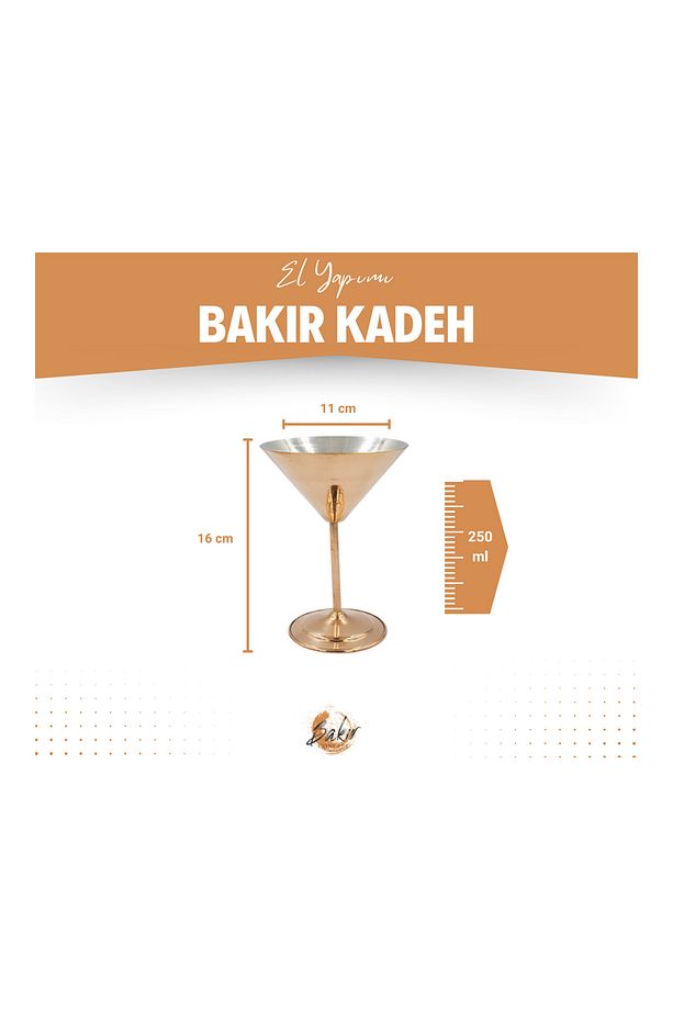 Bakır Kadeh Martini Model Düz Parlak Bakır Renk - 6