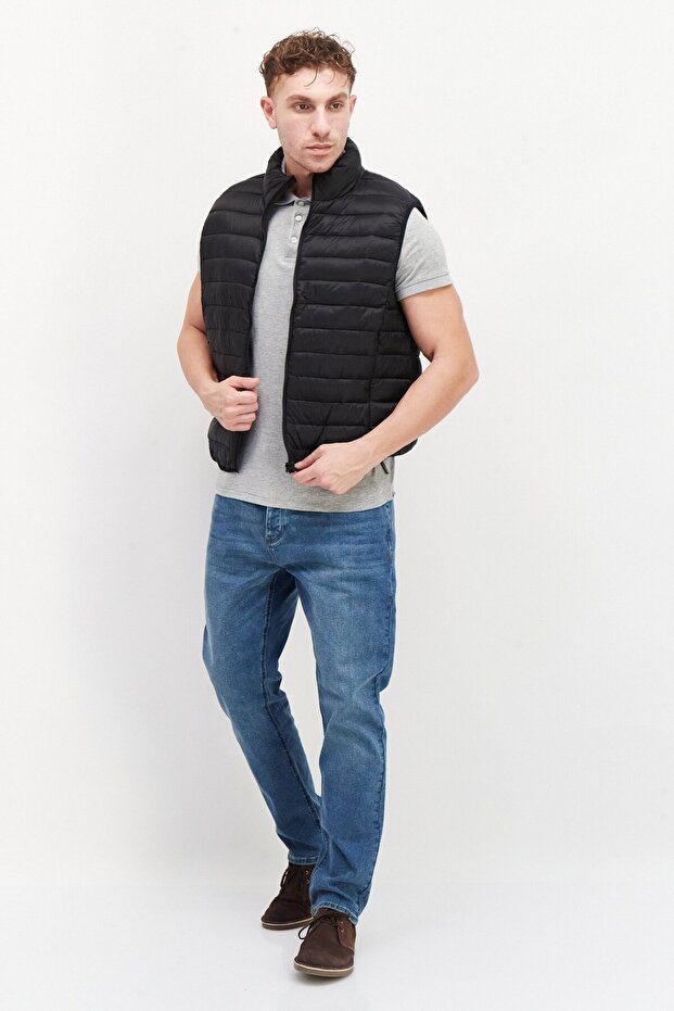 سترة منفوخة للرجال، لون أسود غير لامع - 3