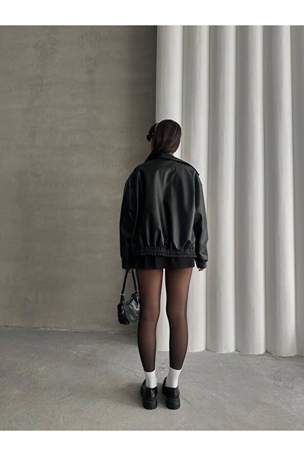 Jachetă de piele neagră vintage oversize - 5