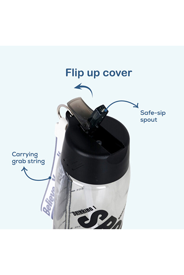 Water Bottle 800ml with Grab String - Black - 4