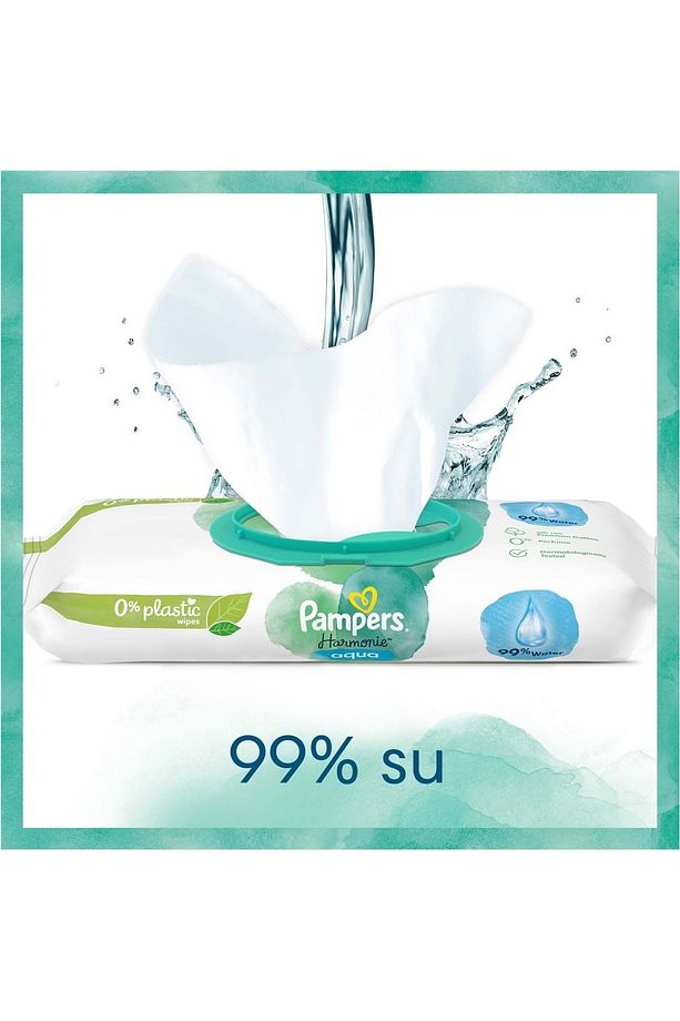 Pampers Harmonie Islak Havlu Mendil Aqua Pure 48 Yaprak 2 Li Set (96 YAPRAK) Organik Pamuk - 6