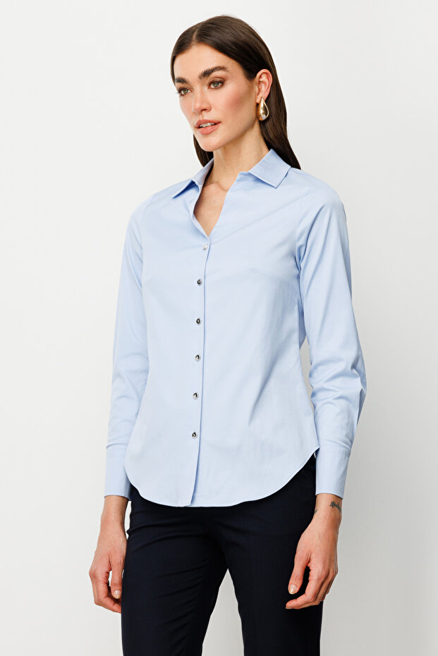 Düğmeli Poplin Gömlek - 3