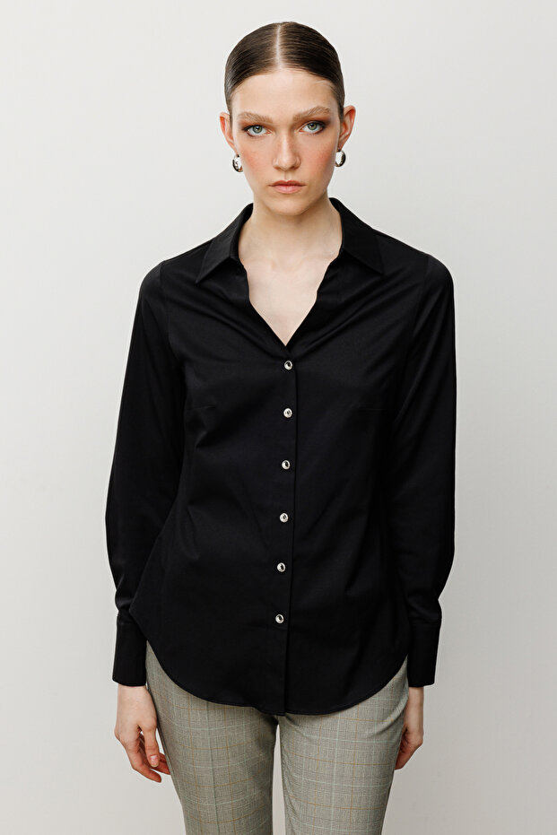 Düğmeli Poplin Gömlek - 1