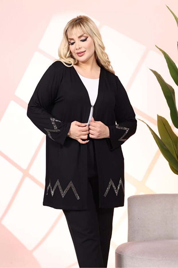 Lycra Viscose Black Jacket Cardigan with Stones