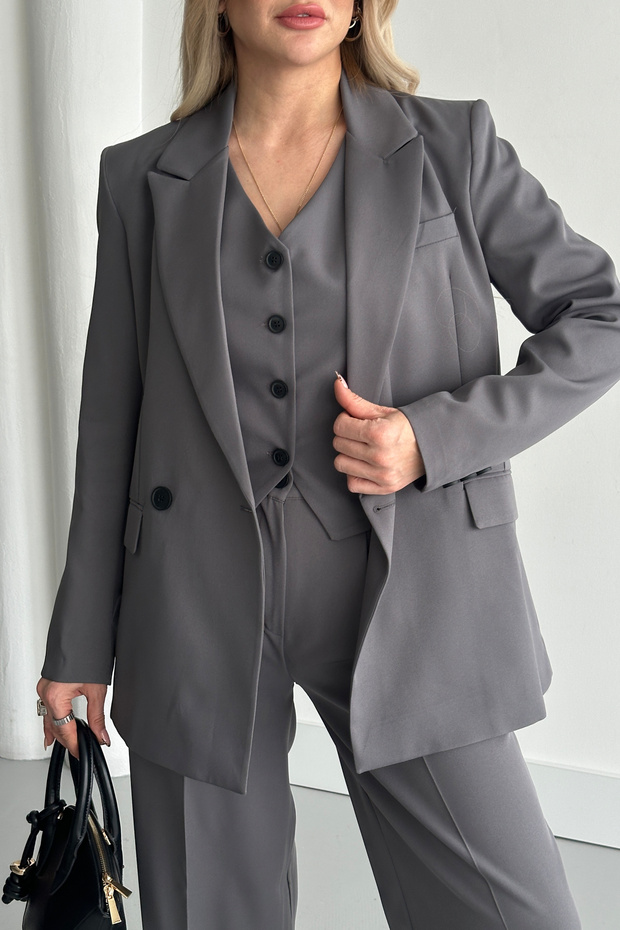 Női antracit oversize blézer kabát nadrág mellény öltöny - 3