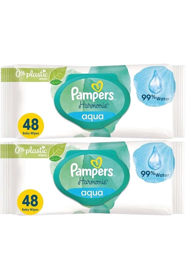 Pampers Harmonie Islak Havlu Mendil Aqua Pure 48 Yaprak 2 Li Set (96 YAPRAK) Organik Pamuk - 1