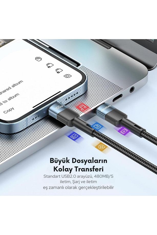 3 Metre Qc4.0 Pd 100w Type C To Type C Şarj Kablosu 480mbps Veri Aktarım Şarj Akım Korumalı - 4
