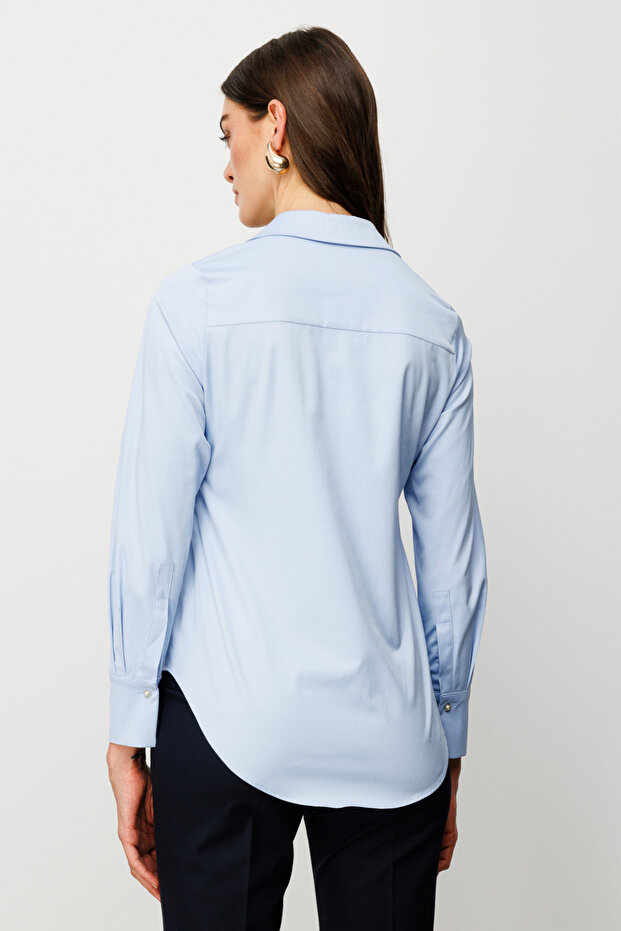 Düğmeli Poplin Gömlek - 5
