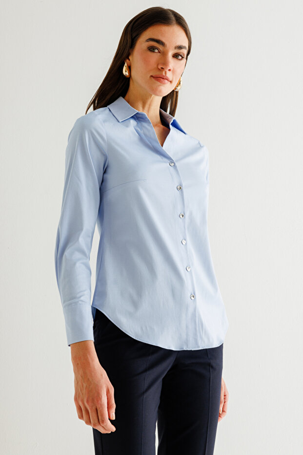 Düğmeli Poplin Gömlek - 4