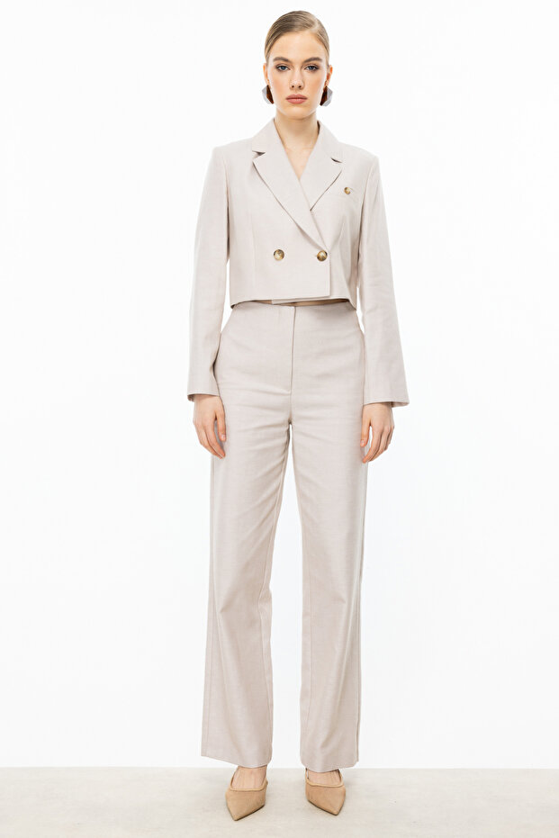 Düğmeli Crop Ceket - 4