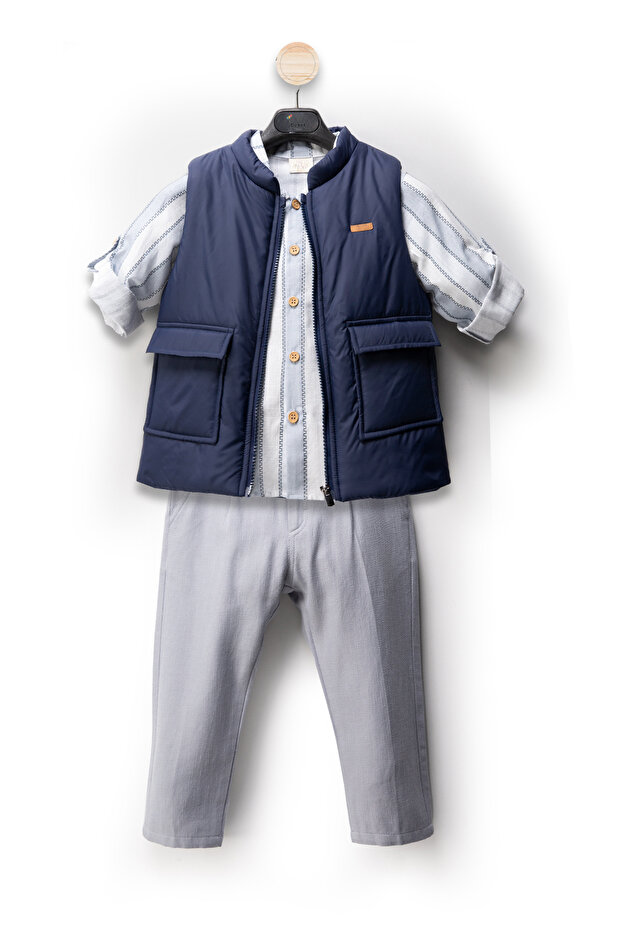 3-Piece Set with Linen Vest for Baby Boy - Bottom and Top Set, Children's Clothing