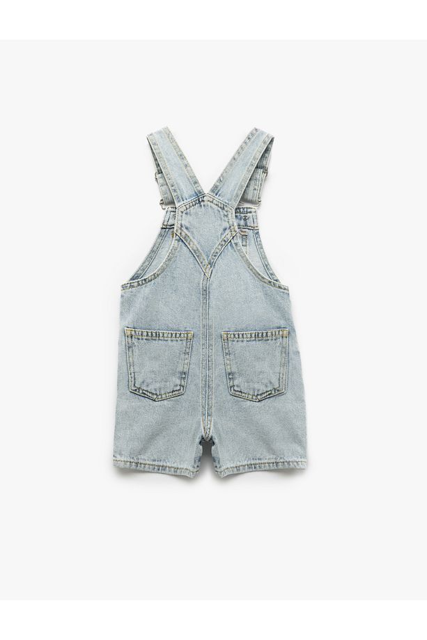 Pamuklu Ayarlanabilir Askılı Cep Detaylı Denim Salopet Şort - 2