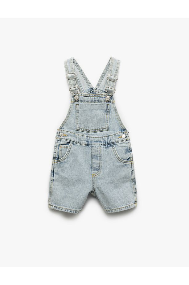 Pamuklu Ayarlanabilir Askılı Cep Detaylı Denim Salopet Şort - 1