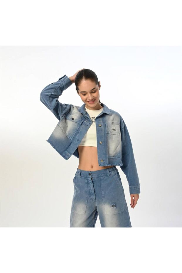 Girl's Youth Short Gabardine Jacket Blue 7432