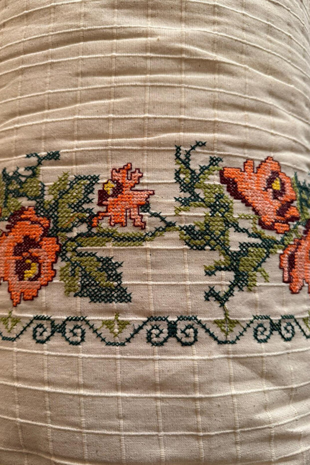 Cross Stitched Monika Fabric-Curtain-Fon-Authentic Curtain Fabric-Runner 100X210 cm Orange