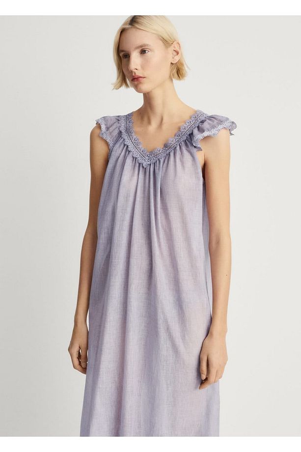 Pamuk overdyed dantel gecelik - 1