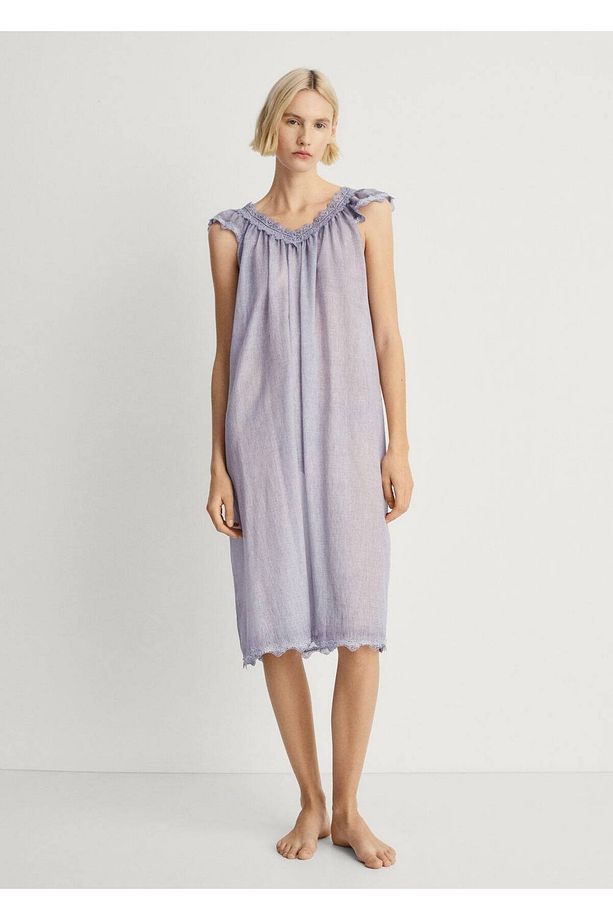 Pamuk overdyed dantel gecelik - 2