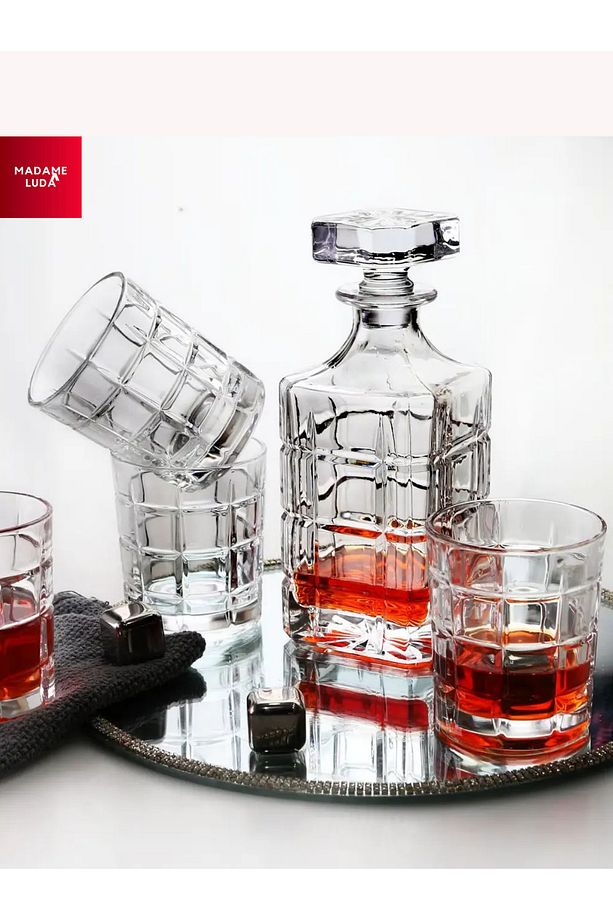 7 Parça Viski Bardağı-Karaf Şişe Takımı(6 ADET 340 ML-VİSKİ BARDAĞI-750 ML-VİSKİ-VOTKA-ŞARAP KARAFI) - 1