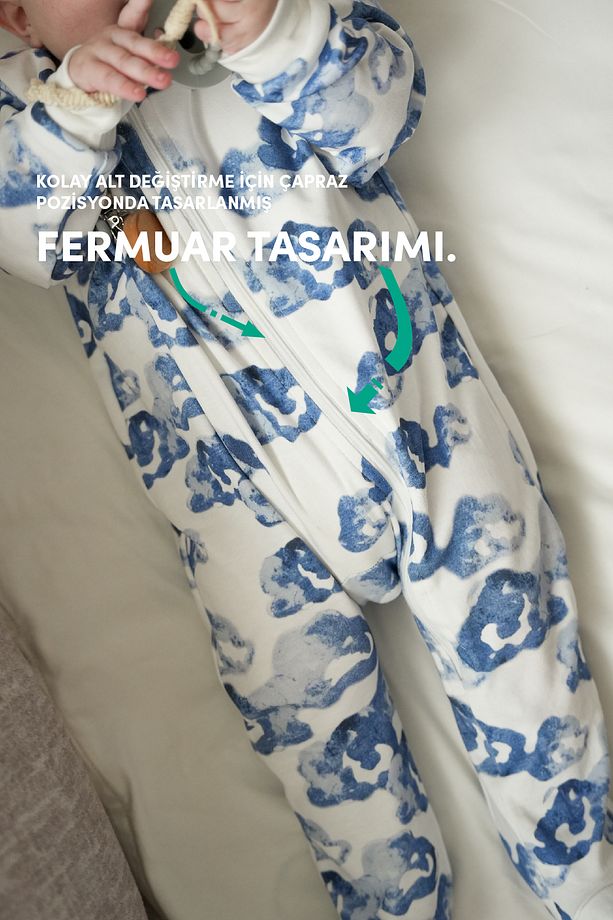 Bebek Uyku Tulumu ve Oyun Pijaması %100 Pamuk - Tek Parça Önden Fermuarlı Tulum Pijama - 6