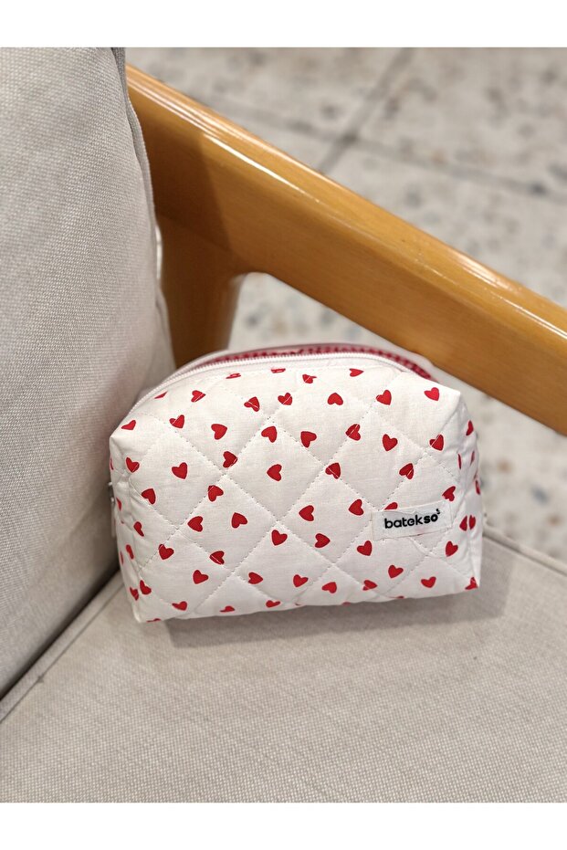حقيبة مكياج بنمط قلب أحمر - حجم متوسط - 4