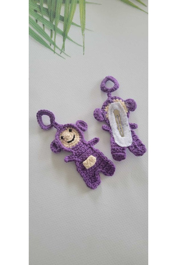 Tinky Winky Teletubby Teletabi Purple Cartoon Character 2-Piece Snap Buckle Organic Hair Accessory