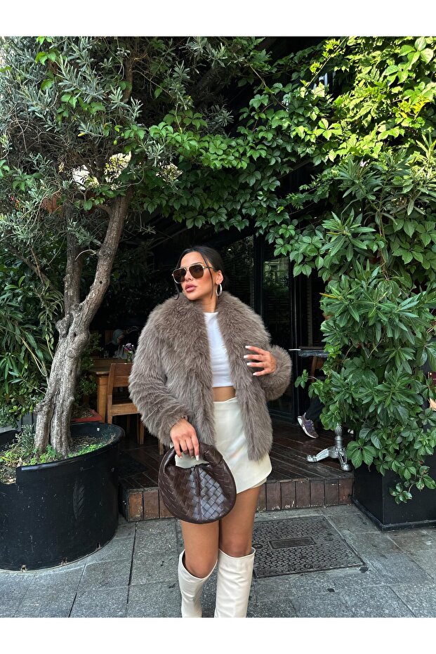 Jachetă de pluș cu guler șal lung - 1