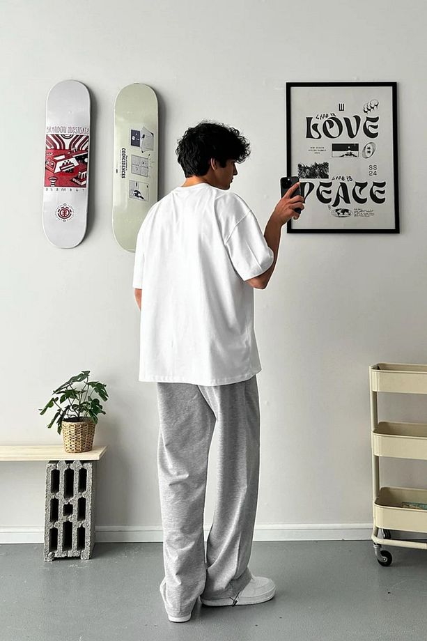 Unisex Yüksek Bel Bol Paça Paçası Ayarlanabilir Baggy Oversize Eşofman Altı - 5