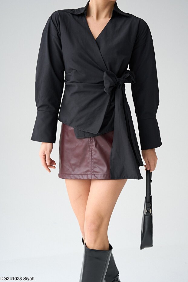 Black Plain Shirt with Side Tie