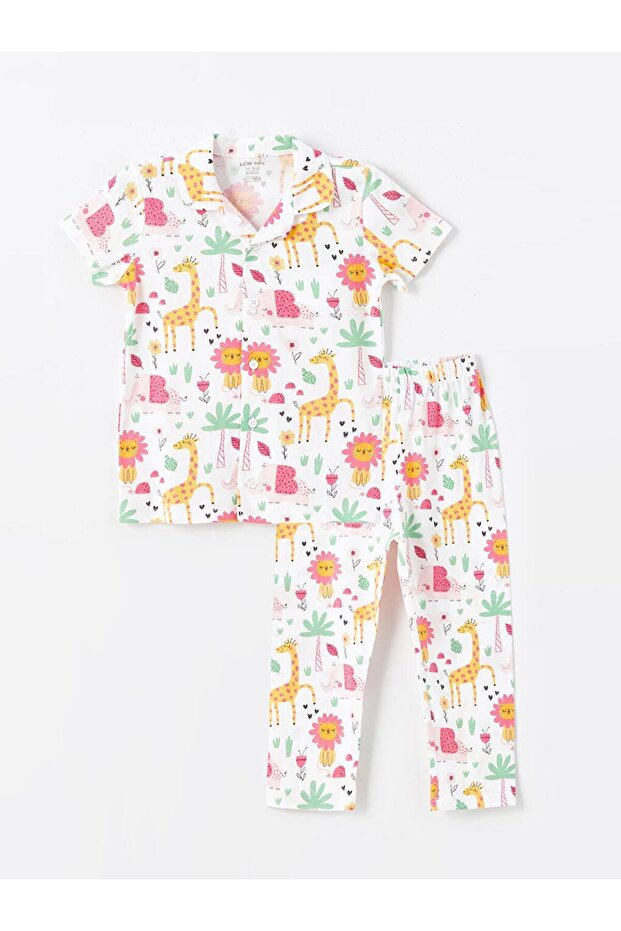 Polo Neck Short Sleeve Printed Baby Girl Pajamas Set (S4)