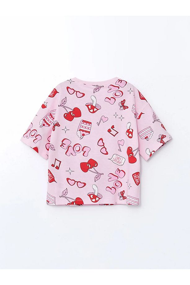 LCW Kids Pembe Bisiklet Yaka Kız Çocuk Şortlu Pijama Takımı - 3