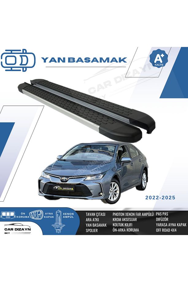 Toyota Corolla Uyumlu Cross Alüminyum Yan Basamak Marşpiyel Koruma 2022>2023>2024>2025 - 1