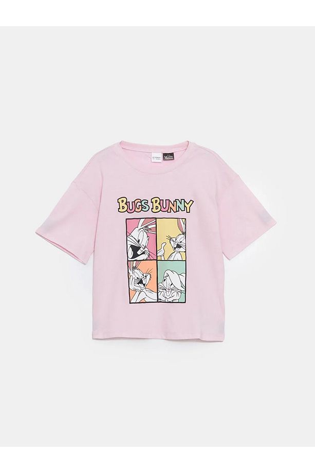 LCW Kids Pembe Bisiklet Yaka Bugs Bunny Baskılı Kız Çocuk Şortlu Pijama Takımı - 2