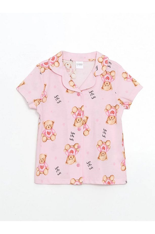 LCW Kids Pembe Gömlek Yaka Kız Çocuk Şortlu Pijama Takımı - 2