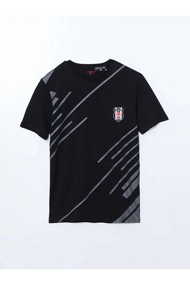 Siyah Standart Kalıp Beşiktaş Baskılı Erkek Şortlu Pijama Takımı - 2