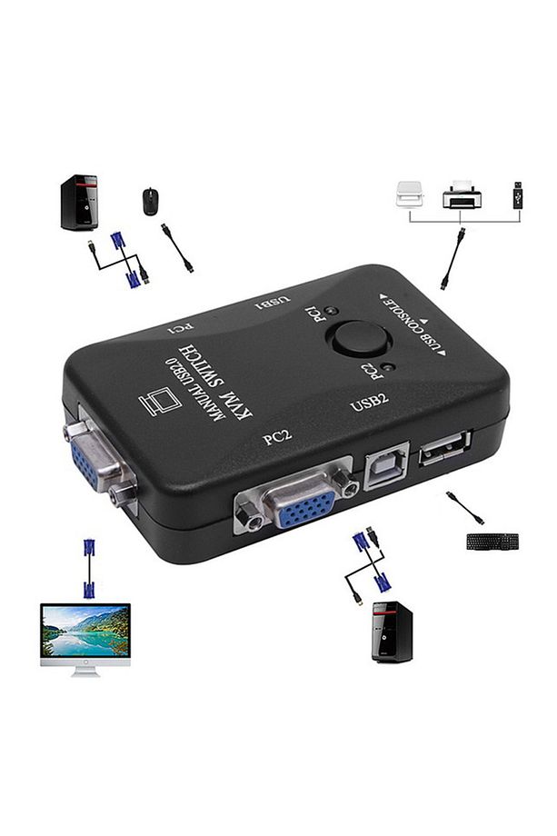 2 Port Usb Kvm Switch 2 Pc Kasa Tek Kontrol Bilgisayar Laptop - 2