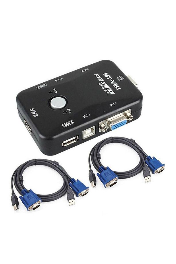2 Port Usb Kvm Switch 2 Pc Kasa Tek Kontrol Bilgisayar Laptop + 2 Adet Kablo - 1