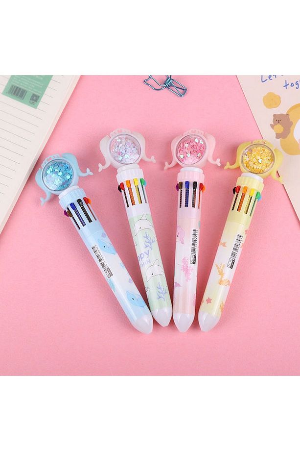 10 Renk Yazan Multi Color Balıklı Çoklu Tükenmez Kalem - Gövde Rengi Seçmeli 1 Adet - 2