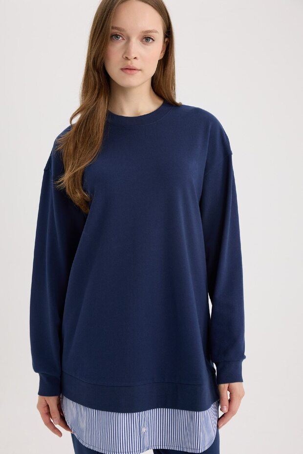 Regular Fit Crew Neck Basic Plain Sweatshirt Tunic A9529Ax25Sp - 4