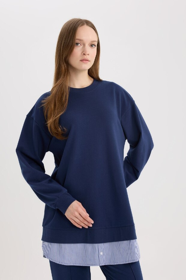 Regular Fit Crew Neck Basic Plain Sweatshirt Tunic A9529Ax25Sp - 3