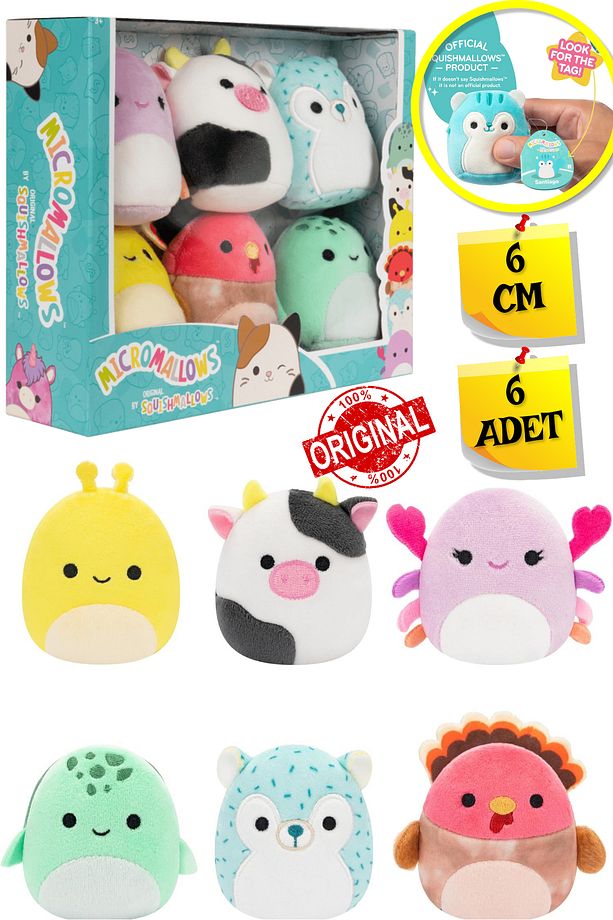 Micromallows Squishmallows Mini Yumuşak Peluş Oyuncak 6 lı Figür Seti - 6 CM - MODEL - 3 - 1