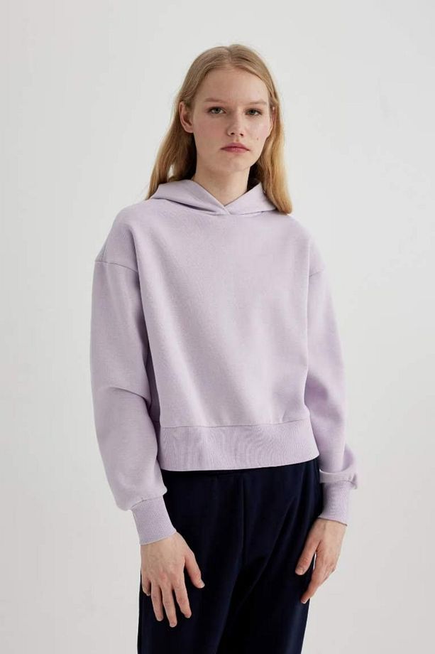 Boxy Fit Kapüşonlu Kalın Basic Düz Sweatshirt B8570ax24sp - 4
