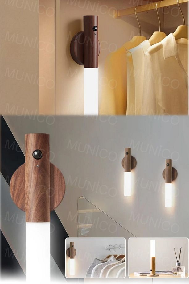 LED Ahşap USB Gece Lambası Manyetik Duvar Lambası Mutfak Dolabı Dolap Işığı Ev Merdiven Yatak Odası - 5