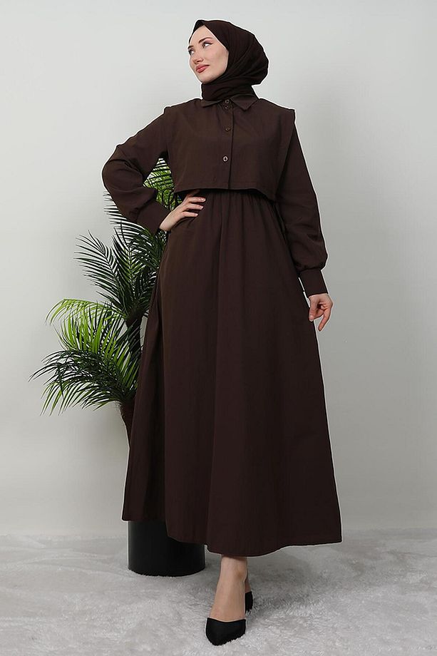 Pelerini İpli Elbise Kahve - 4