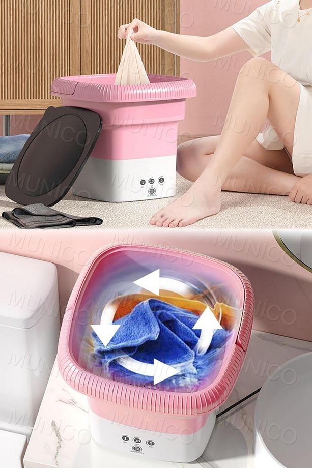 Pembe Katlanır Çamaşır Makinesi Kurutuculu Giysiler İçin Kova Yıkama Çorap Çamaşırları İçin Kurutma - 6
